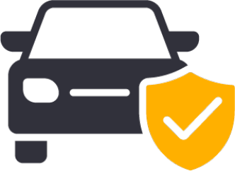 Icon of the front view of a car with a shield icon with a checkmark over it