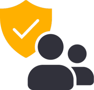 Icon of 2 people with a shield symbol with a checkmark on it