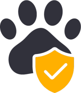 Icon with an animal paw with a shield icon with a checkmark